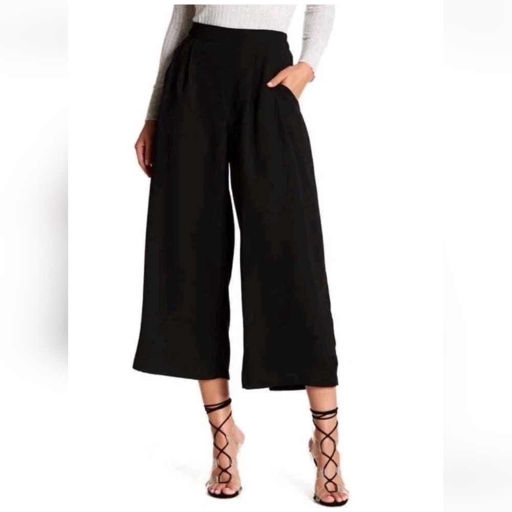 Elodie Cropped Extra Wide Leg Pants Woman Sm Black Button Fly Capris Office Nwt